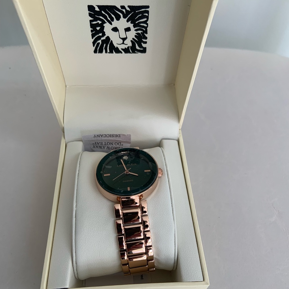 Anne Klein Watch Genuine Diamond Dial Bracelet Women - Rose Gold Green